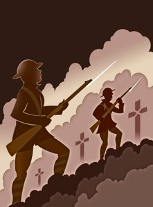 Soldaten des Ersten Weltkriegs mit Bajonetten - aus den Schützengräben auftauchend von Neale Osborne