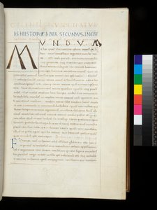 Ms 394.1. Plinius der Ältere, Historia naturalis, f.26r. Initiale [M] in der freigelassenen Fläche, Neapel, Mitte des 15. Jahrhunderts, ca. 1442 (Pergament) von Neapolitan School