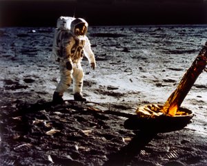 Buzz Aldrin am Bein des Mondmoduls, Apollo II Mission, Juli 1969