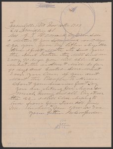 Brief von Nelson Jordan an Julia Womack mit einem Umschlag, 16. November 1909 von Nelson Jordan