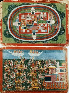 Krishna greift die uneinnehmbare Burg von Prag-jyoshita an, um die Ohrringe von Aditi zurückzuholen, ca. 1775