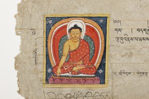 Seite aus einem buddhistischen Manuskript, möglicherweise aus dem Mahashitalanika, ca. 1400