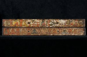 Paar von Manuskriptdeckeln (polychromes Holz) von Nepalese School