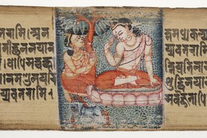 Sudhana kniet vor einem Bodhisattva, aus dem Gandavyuha