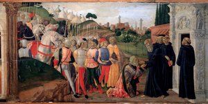 Totila, König der Ostgoten, besucht Benedikt von Nursia (Detail) von Neroccio di  Landi