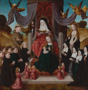 Die Jungfrau und das Kind mit der heiligen Anna Anna Selbdritt, Heilige Franziskus, Lidwina und Stifter, ca. 1490-1491