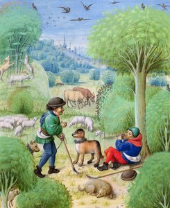 Pastorale Szene, aus Eclogues von Virgil, 1472-73