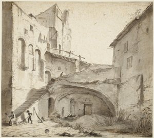Überwucherter Hof einer Ruine von Netherlandish School