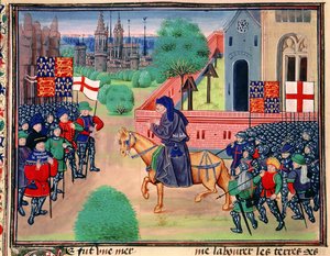 Bauernaufstand zeigt die Banner von England und St. Georg, John Ball führt die Rebellen an, Illustration aus 
