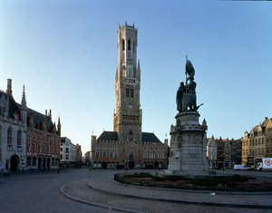 Ansicht des Glockenturms, der Halle und des Hauptplatzes von Netherlandish School