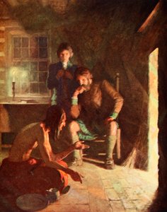 Das Indian Longthought Treffen in einem frühen Siedlerhaus von Newell Convers (after) Wyeth