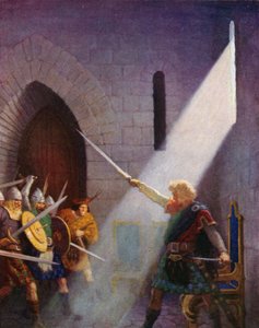 Wallace zieht das Schwert des Königs von Newell Convers (after) Wyeth