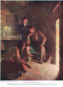 Der Indianer dachte lange nach! Die ganze Nacht trommeln sie und hören nicht auf, bis die Sonne, der blutige Jäger, die Hügel in Brand setzt von Newell Convers Wyeth