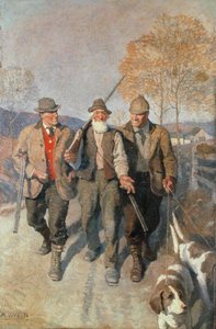 Drei Jäger und Hunde von Newell Convers Wyeth