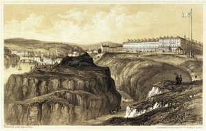 Whitby, Khyber Pass (England), mit einem Überblick über die Gebäude und die Festung der Stadt. Lithographie, graviert von Newman & Co, veröffentlicht von S. Reed