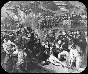 Admiral Lord Nelson verwundet in der Schlacht von Trafalgar, 1805 von Newton and Co