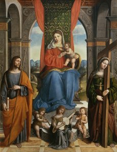 Madonna und Kind mit dem heiligen Jakobus von Galicien und der heiligen Helena