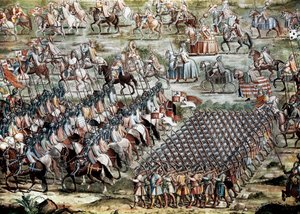 Die Schlacht von Higueruela am 1.07.1431 zwischen der Armee von Johann II. von Kastilien (1405-1454) und der von Mohammed IX von Niccolo (and workshop) Granello