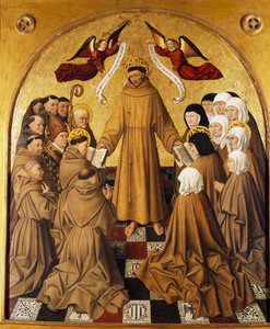 Altarbild, St. Franziskus übergibt die Regel an seine Anhänger (Minderbrüder und die Armen Klarissen) von Niccolo Antonio Colantonio