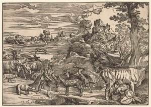 Landschaft mit einer Milchmagd von Niccolo Boldrini