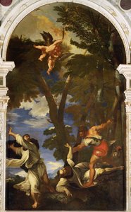 St. Peter Martyr von angeheuerten Attentätern erstochen (Kopie des Gemäldes von Tizian, das im Feuer der Rosenkranzkapelle verloren ging) von Niccolo Cassana