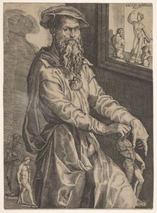 Porträt von Baccio Bandinelli, in Dreiviertellänge neben einer Fensterscheibe von Niccolo della Casa