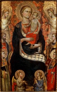 Madonna mit Kind, Heiligen und Engeln, spätes 14. oder frühes 15. Jahrhundert