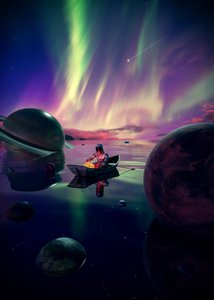 Astronaut treibt unter Aurora