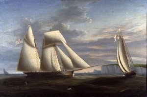 Ein Toppsegelschoner und ein Schoner des Royal Yacht Squadron vor der Küste von Dorset