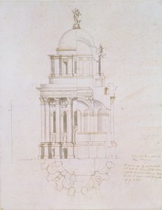 Aufriss, Querschnitt und Plan eines nicht realisierten Baptisteriums für die St. Paul