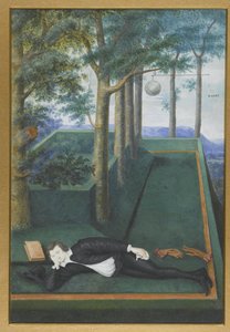 Porträt eines liegenden Edelmanns in einem bewachsenen Hof; Porträt von Henry Percy, 9. Earl of Northumberland von Nicholas Hilliard