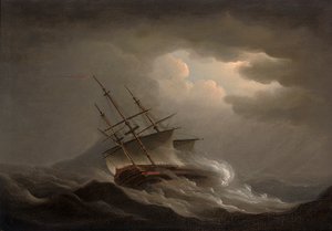 Eine Fregatte in einem Offshore-Sturm
