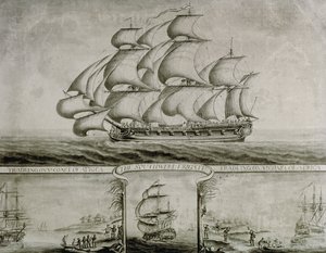 Ansicht der Southwell-Fregatte, die an der Küste Afrikas handelt, um 1760