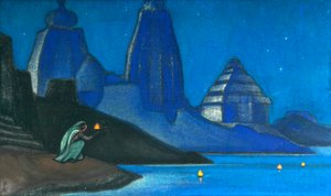 Flamme des Glücks leuchtet am Ganges, 1947 von Nicholas Roerich