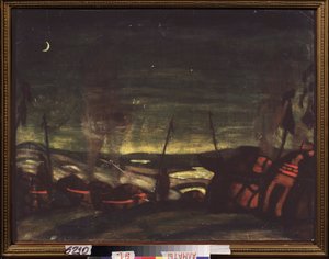 Das Polowetzer Lager bei Nacht. Bühnenbildentwurf für die Oper "Fürst Igor" von Alexander Borodin von Nicholas Roerich