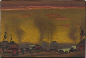 Polowetzer Lager, Dekor für "Polowetzer Tänze" aus Borodins Oper "Fürst Igor", 1943 von Nicholas Roerich