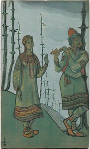 Snegurochka und Lel, Kostümentwurf für Rimsky-Korsakows Oper "Snegurochka", 1921 von Nicholas Roerich