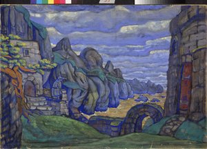 Dorf am Meer. Bühnenbildentwurf für die Oper "Tristan und Isolde" von Richard Wagner von Nicholas Roerich