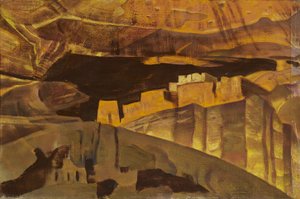 Weiße Hausruinen im Canyon De Chelly, 1921 von Nicholas Roerich