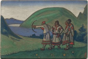 Jugendliche, Dekor und Kostümentwurf für Strawinskys Ballett "Le Sacre du Printemps" von Nicholas Roerich
