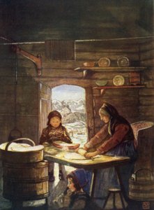 Norwegen: Herstellung von Flad-Brod, ein Cottage-Inneres