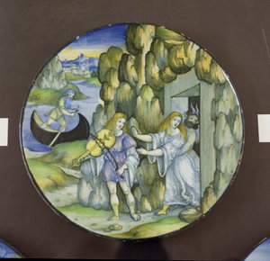 Orpheus und Eurydike an den Toren der Unterwelt, Majolika-Teller von Nicolò Pellipario