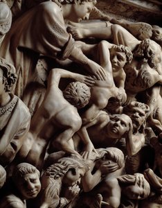 Gotische Kunst: Jüngstes Gericht, Verdammte in der Hölle, Detail der Reliefs der Kanzel von Nicola Pisano