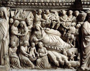 Gotische Kunst und Architektur: Heimsuchung und Geburt Christi (Detail) von Nicola Pisano