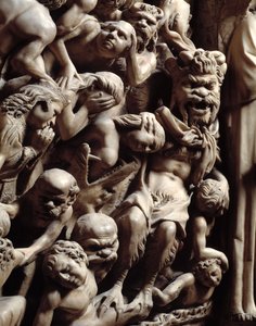 Gotische Kunst: Detail der Reliefs, die Verdammte in der Hölle darstellen (Detail) von Nicola Pisano