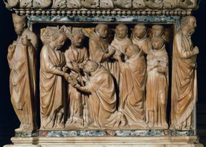 Die Apostel Petrus und Paulus erscheinen dem heiligen Dominikus, dekoratives Relief von Arca di San Domenico von Nicola Pisano