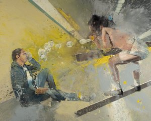 Kleines Mädchen mit Seifenblasen in der U-Bahn, 2021 von Nicola Pucci