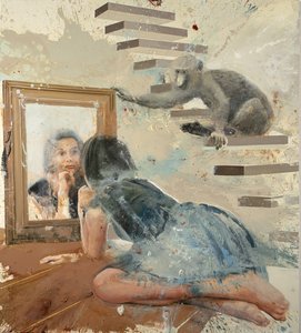 Spiegelmädchen mit Pavian von Nicola Pucci
