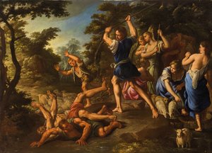 Moses verteidigt die Töchter Jethros, zweite Hälfte des 17. Jahrhunderts