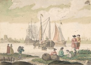 Meereslandschaft mit sieben Figuren und einem Hund, 1733-93 von Nicolaas Aartman